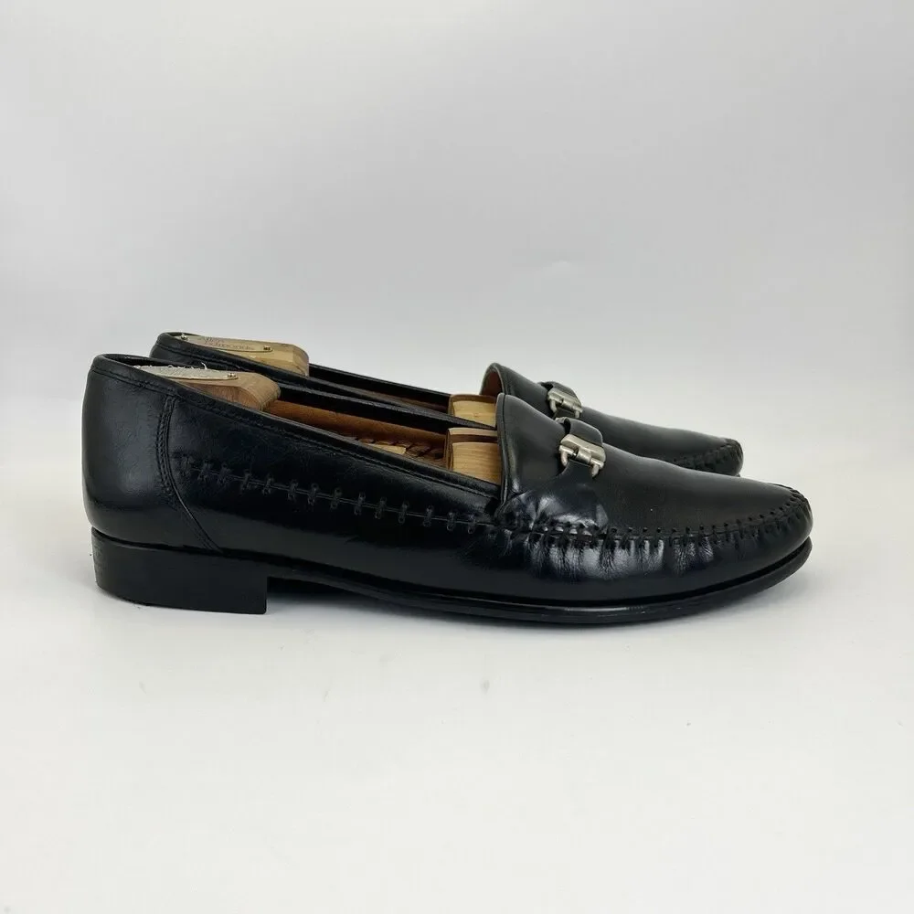VOLARE by Carlo Leoni Bit Loafers Mens Sz 10.5 Black Leather Made Italy VTG 70s